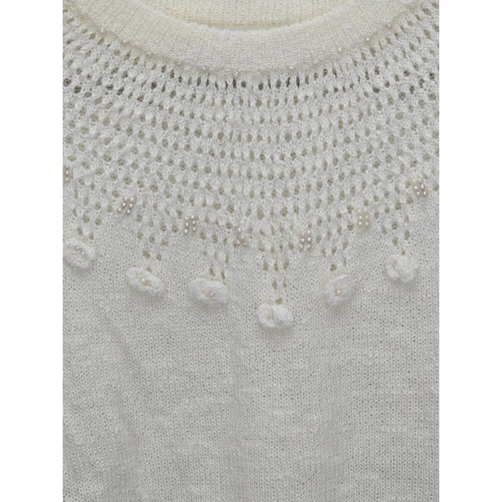 Vintage‎ Coquette Dean's of Scotland LG Cream Pearl Flower Sweater Acrylic EUC - Picture 4 of 7